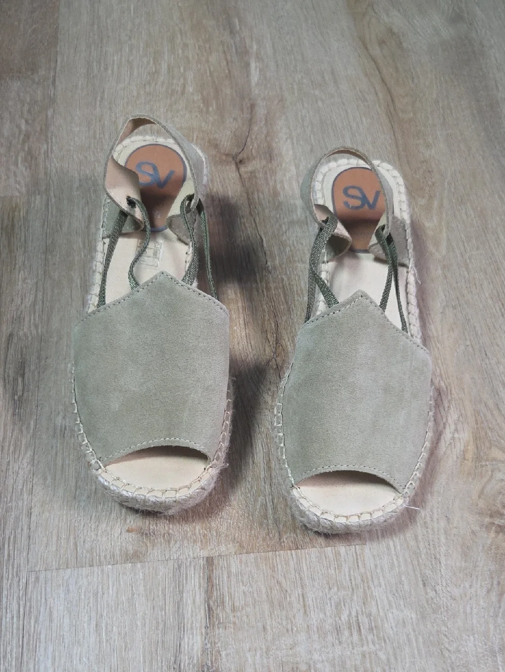 Salvi SV Made in Spain Suede Open-Toe Espadrille Sandals - Olive Green